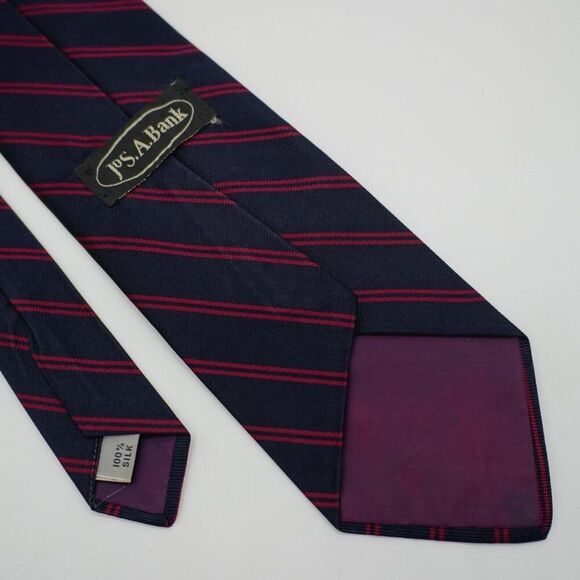 Jos A Bank Blue Red Striped Woven Short Wide Silk Tie - Picture 5 of 6
